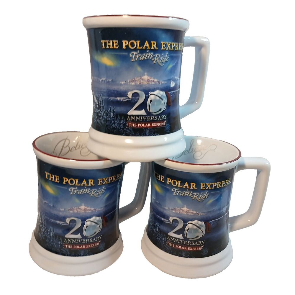 The Polar Express Train Ride 20th Anniversary 2D Embossed Heavy Mug Set of 3